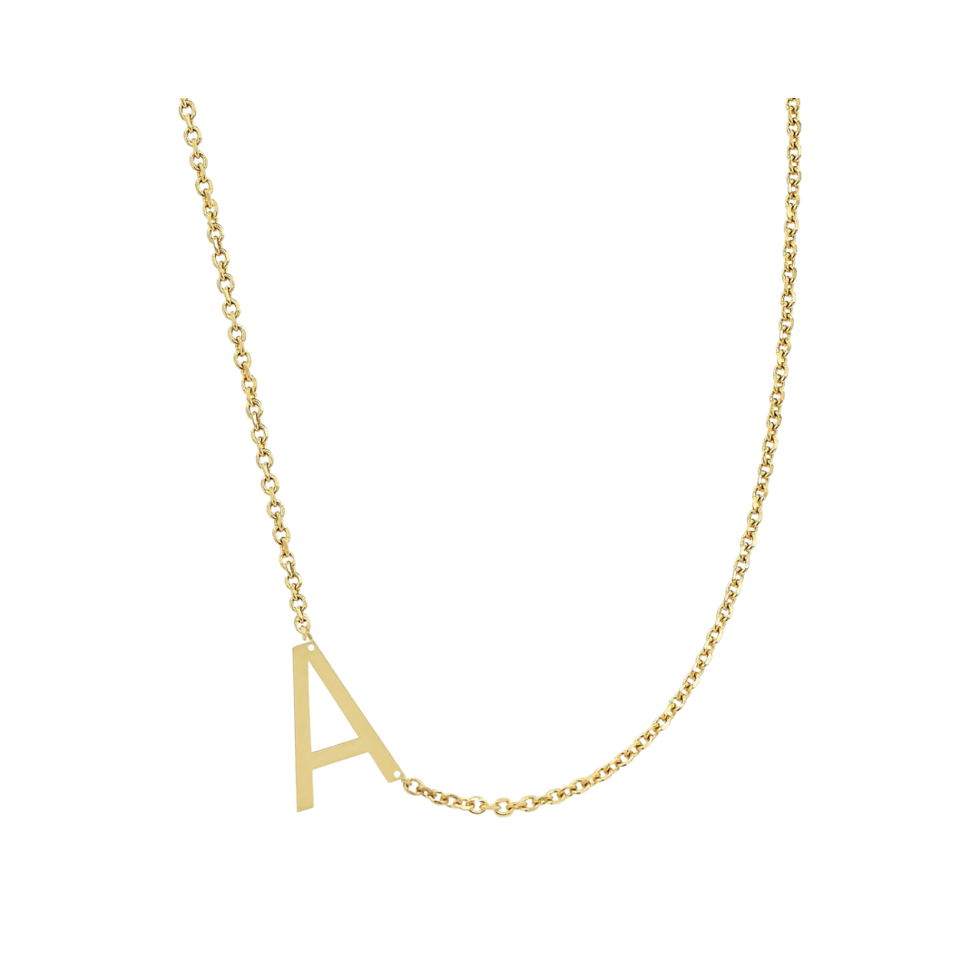 14KT GOLD SIDEWAYS INITIAL NECKLACE - A